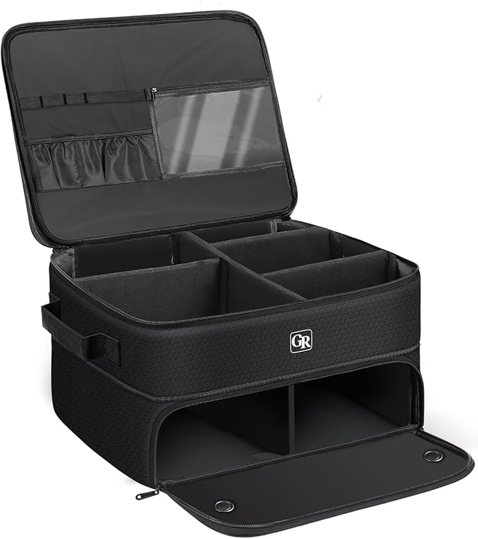 Odor-Absorbing 2-Layer Large Golf Trunk Organizer with Activated Carbon Fabric - Water-Resistant Golf Shoe Bag for Shoes Balls Tees Clothes