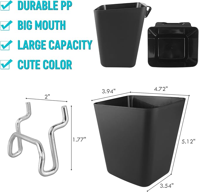 G.CORE Large Pegboard Cups Peg Board Storage Bin 6 Pack with Hooks, Square Box Shape Pegboard Cup Holder Accessories for Gara