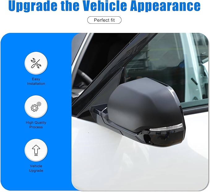 2PCS Side Door Mirror Cover for Toyota Tundra 2022-2025/ Sequoia 2023-2025, Car Exterior Rear View Mirror Housing Protector Cover Cap Self-adhesive Accessories ABS (with turn signal lights)