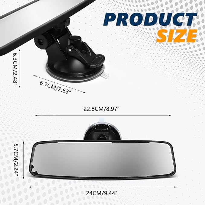 Rear View Mirror, Adjustable Interior Rearview Mirror with Suction Cup, Anti Glare HD Wide Angle Rear View Mirror, Car Panoramic Rear View to Reduce Blind Spot for Most Cars