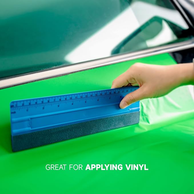 FOSHIO 10 Inch Felt Squeegee for Vinyl wtih Ruler 25CM 4 Round Corners Universal Card, Window Tint Film Installing Hard Blue PP Car Vinyl Wrap Scraper Tool