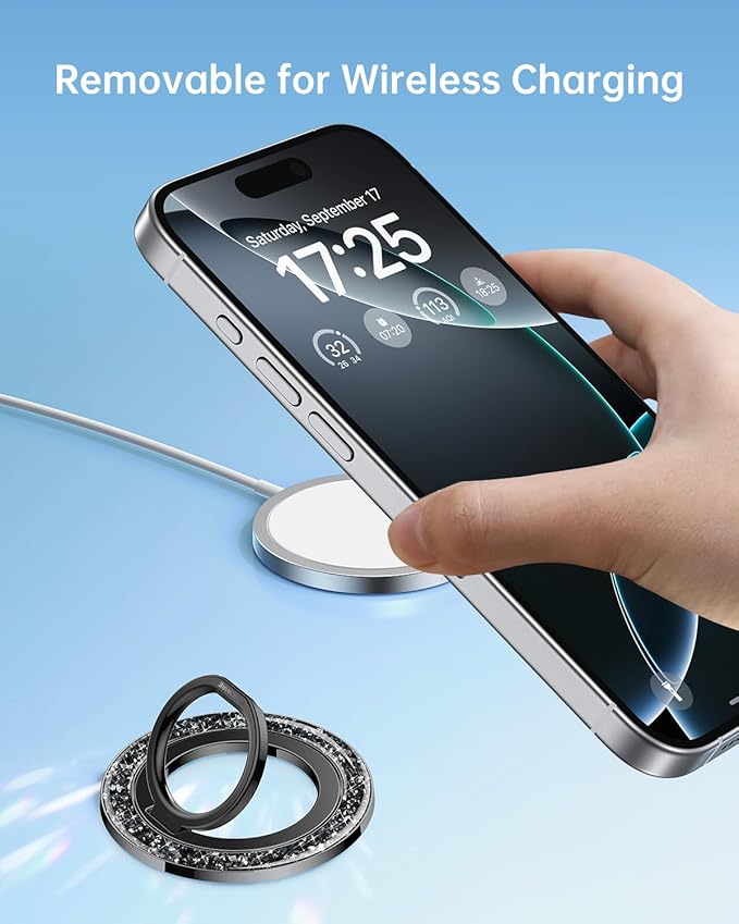 SYNCWIRE Magnetic Phone Ring Holder for MagSafe - Glitter Phone Grip Stand with 360° Rotation Finger Ring Kickstand Blingbling Compatible with iPhone 17 16 15 14 13 12 Pro Max MagSafe Accessories