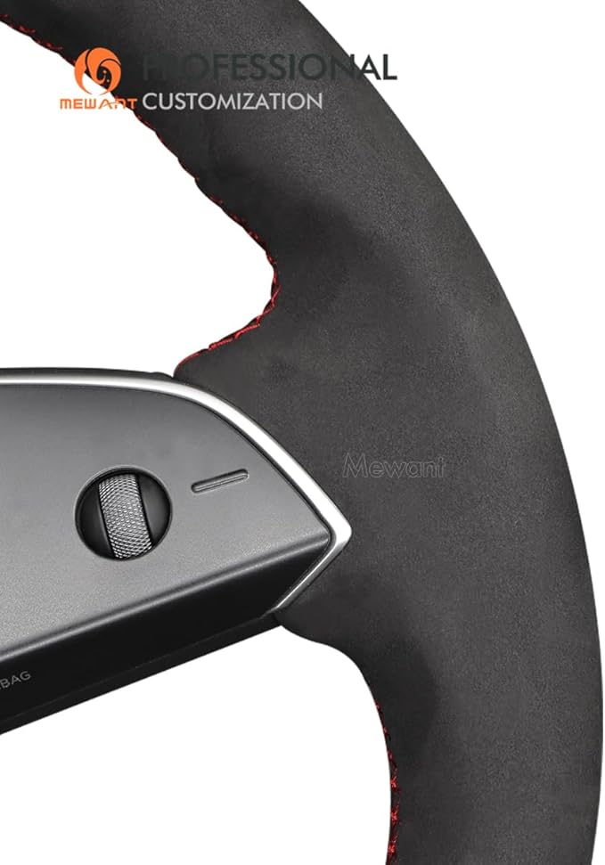 MEWANT Hand Stitched Matte Carbon Fiber&PU Leather Steering Wheel Cover Wrap for Tesla Model 3 Highland 2023 2024 2025 Steering Wheel Accessories