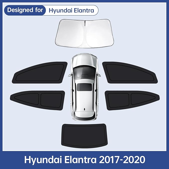 Car Window Shades for Hyundai Elantra 2017-2020, Full Car Window Covers for Privacy, Sunshades for Elantra Front Rear Windshield Side Windows to Block UV and Protect Privacy(6pcs)