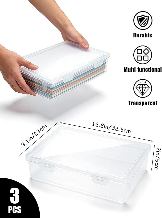 Paper Organizer Box, 3 Pack Plastic File Storage Box Plastic Photo Storage Box Document Organizer, File Portable Project Case