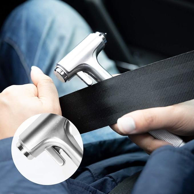 Car Safety Hammer, Fireproof Metal Emergency Escape Hammer with Hard Alloy Head Window Breaker and Seat Belt Cutter, Aluminiu