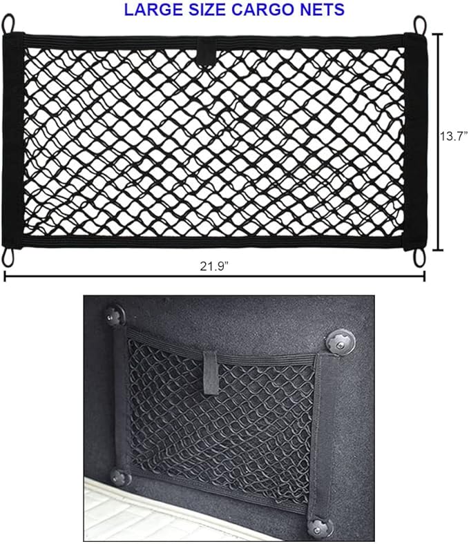 [2 Pack] JAVOedge Large Cargo Net for Car, SUV, Truck, RV, Boat – Elastic Storage Mesh Organizer with Built‑in Hooks, 8 Screws & 8 Carabiners – Heavy‑Duty Trunk Cargo Net & Vehicle Storage Bag