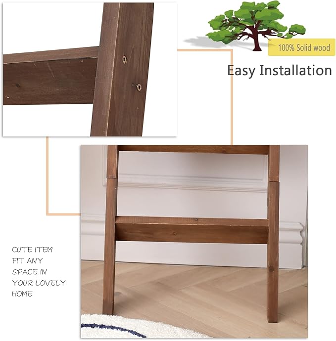 FUIN 5ft (58") Wood Blanket Ladder Living Room Decorative Wall Leaning Farmhouse Quilt Display Holder Storage Rustic Wooden T