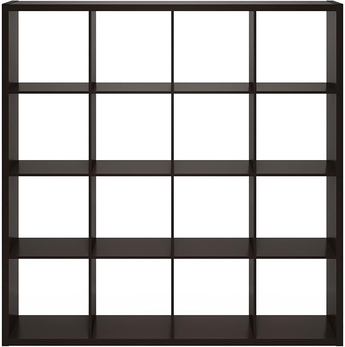 Furinno Cubicle Book Shelf, 16-Cube Bookshelf, Extra Thick Frame Reversible Bookcase with Open Back, 14.6" x 58" x 58", for L