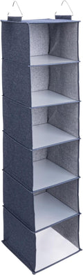 Household Essentials Hanging Cotton Blend Closet Organizer with 6 Storage Shelves, Denim