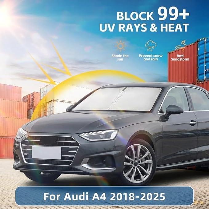 Windshield Sun Shade for Audi A4 2018-2024 2025 Sunshade Front Window Shade Custom Fit A4 Accessories Sun Visor Foldable Shade Blocks UV Rays Accessories
