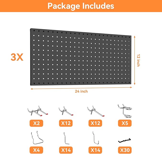 WALMANN 96 PCS Metal Pegboard with Pegboard Hooks for Wall, Garage Tools Storage Pegboard for Garage, Workbench, Peg Boards, 