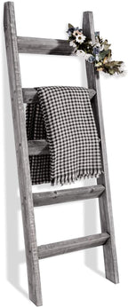 FUIN 5ft (58") Wood Blanket Ladder Living Room Decorative Wall Leaning Farmhouse Quilt Display Holder Rustic Wooden Towel Rac