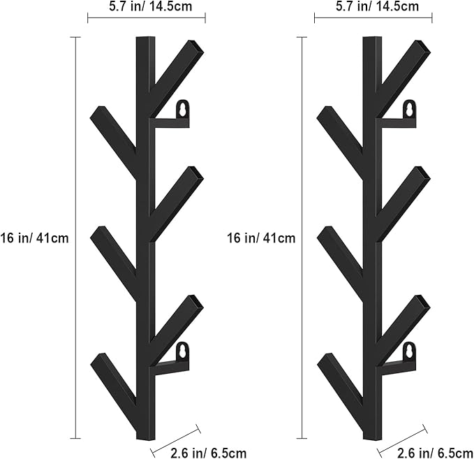RRG 2 Pack Vertical Coat Rack Wall Mounted, Metal Vertical Hat Rack for Wall, Modern Wall Coat Tree for Hats, Jackets, Bags, 