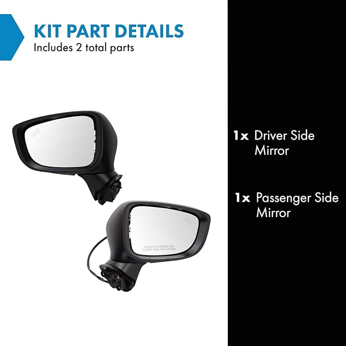 TRQ Driver & Passenger Side Power Mirror Set Smooth Black with Turn Signal Blind Spot Indicator Compatible with 2017-2018 Maz