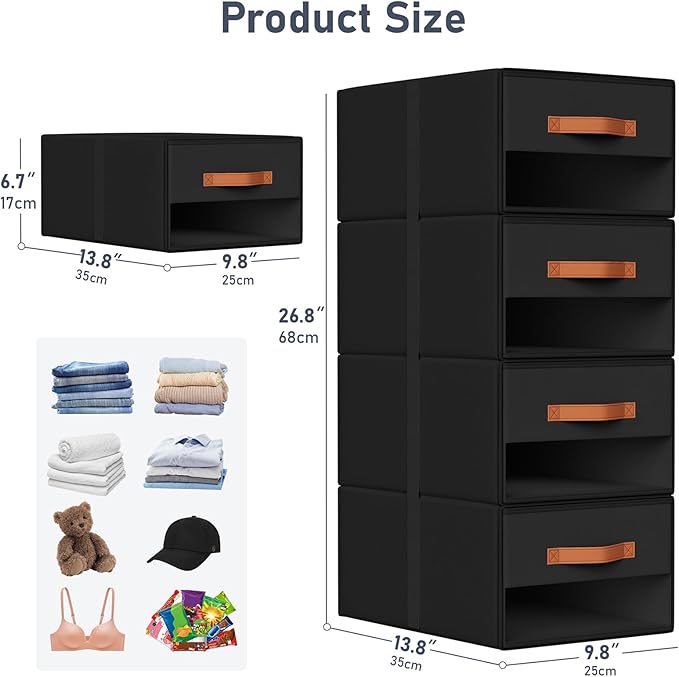 DIMJ Closet Organizers and Storage - Fabric Bins with Drawers for Closet Foldable Clothes Organizers with Clear Window, Stack
