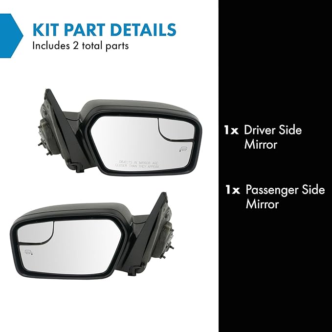 TRQ Power Heated Textured Black Side Mirror Set w/Puddle Light Driver & Passenger Compatible with 2011-2012 Ford Fusion, 2011