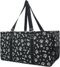NGIL Extra Large Utility Tote Reusable Grocery Bag Oversized Collapsible for Groceries, Storage, Picnic, Beach (Printed Paws-Black)