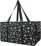 NGIL Extra Large Utility Tote Reusable Grocery Bag Oversized Collapsible for Groceries, Storage, Picnic, Beach (Printed Paws-Black)