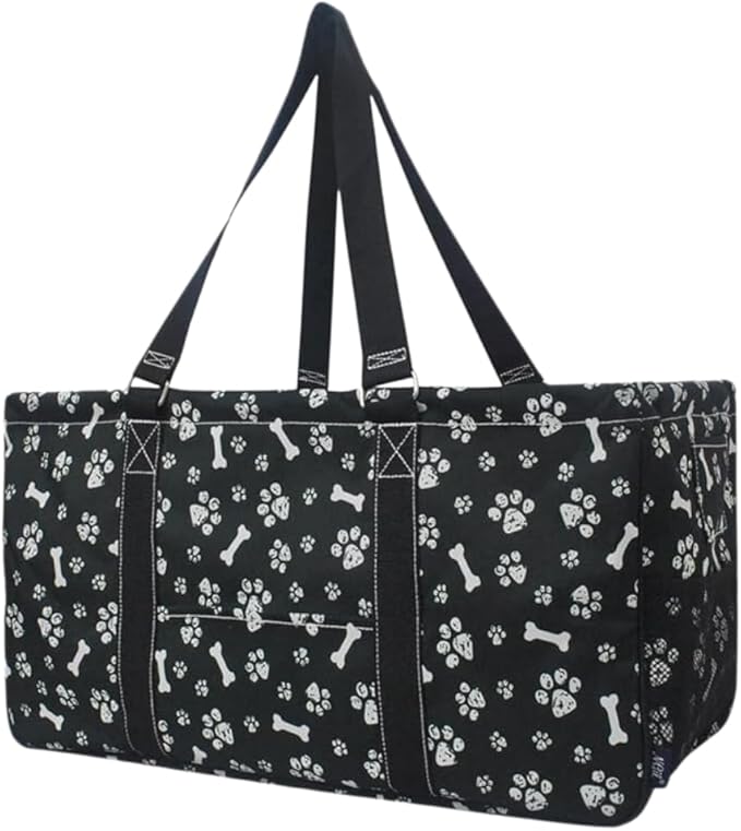 NGIL Extra Large Utility Tote Reusable Grocery Bag Oversized Collapsible for Groceries, Storage, Picnic, Beach (Printed Paws-Black)