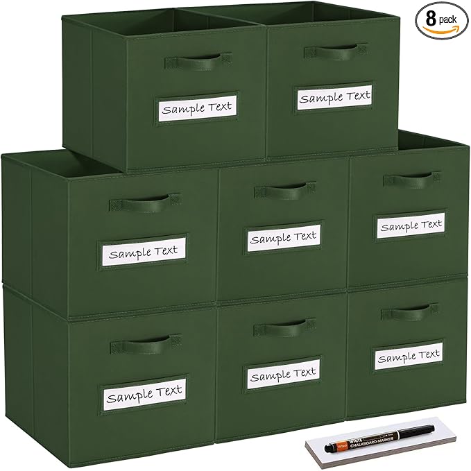 artsdi Fabric storage cubes (8 Pack) 11 Inch Cube Storage Bin, cube organizer bins with 8 Labels Window Cards & a Pen, Foldab