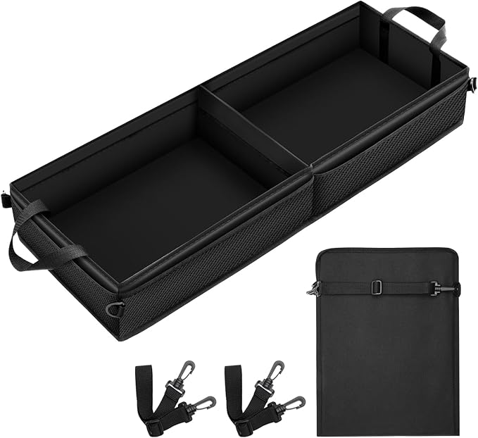 Under Seat Truck Organizer Storage Box with 1 Removable Divider & 5 Storage Mesh Bag, Collapsible Trunk Organizer for Car,