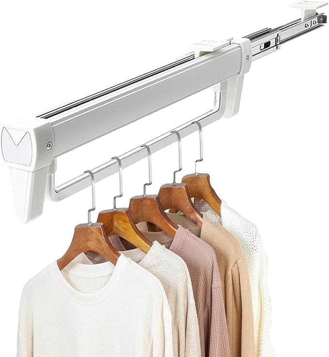 Adjustable Pull Out Hanger Rail Rod - Pull Out Clothes Rail,Extendable Closet Rod for Pants Clothing Storage,Wardrobe Adjusta