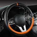 Morandi Color Steering Wheel Cover, Nappa Leather, Fashionable Sporty Style, Universal 15 inches, Black and Orange