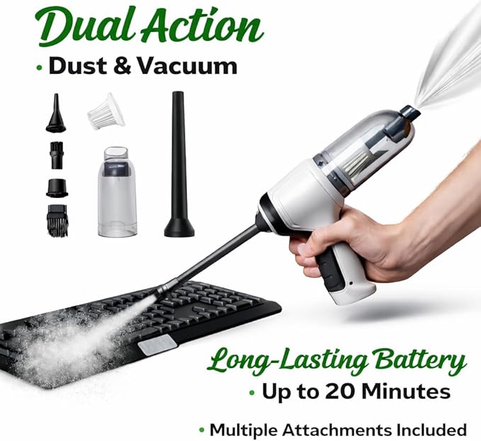 GajetNest Handheld Mini Portable Compact Car Vacuum Cleaner & Blower 3-in-1 with HEPA Filter, Lightweight Design, 25-Minute R