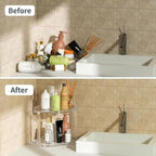 2 Tier Clear Acrylic Bathroom Corner Organizer, Countertop Vanity Tray for Makeup, Cosmetics, Perfume - Freestanding Storage 