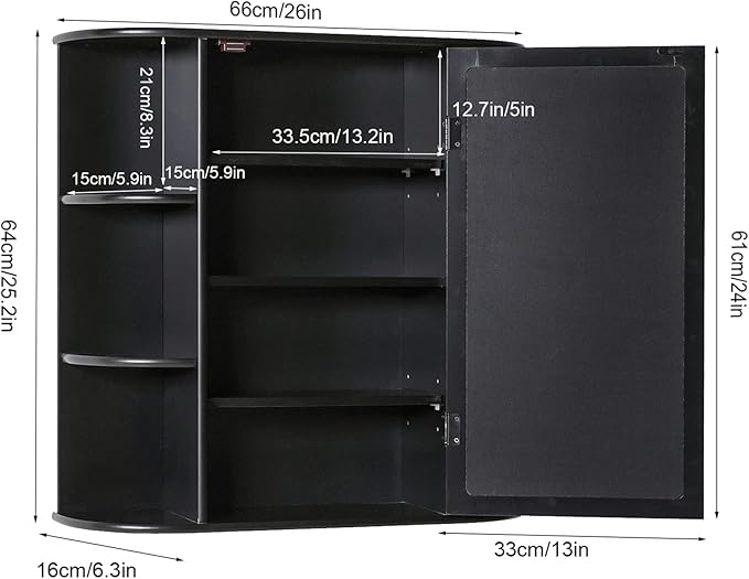 Iwell Bathroom Medicine Cabinet with Mirror, Wall Cabinet with 2 Adjustable Shelves & 6 Open Shelves, Bathroom Cabinet Wall M