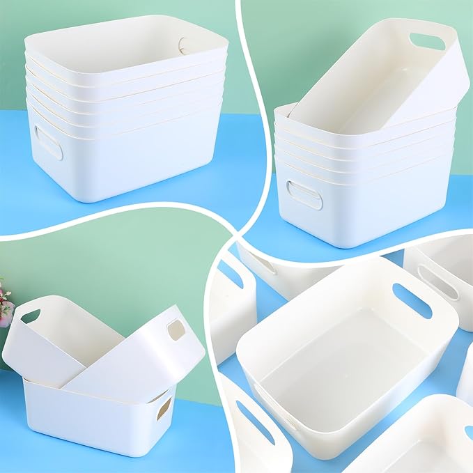 Zopeal Plastic Storage Bins 10 Pcs White Pantry Organizer Bins Small Baskets Storage Containers for Home Kitchen (12 x 8 x 5 