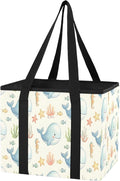 Cute Whales Reusable Grocery Bags Large Shopping Tote Bag with Reinforced Bottom Board, Water Resistant Foldable Storage Bags