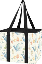 Cute Whales Reusable Grocery Bags Large Shopping Tote Bag with Reinforced Bottom Board, Water Resistant Foldable Storage Bags