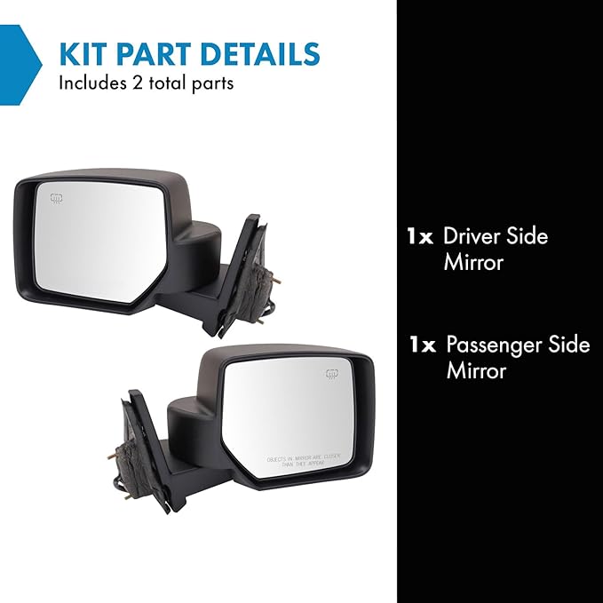 TRQ 2 Piece Driver and Passenger Side Mirror Assembly Set Electric Adjustment Heated No Memory Textured Compatible with 2007-