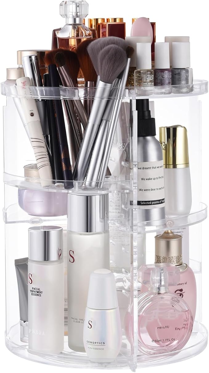 seinlife 360 Rotating Makeup Organizer,DIY Adjustable Spinning Holder,Foldable Cosmetic Storage Display box,Large Capacity Ma