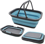 SAMMART SAMMART 9.2L (2.37Gallon) Collapsible Tub with Handle - Portable Outdoor Picnic Basket/Crater - Foldable Shopping Bag - Space Saving Storage Container (1, Grey/See Angel)