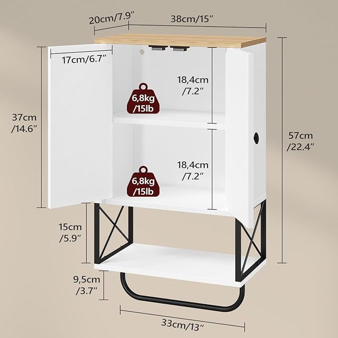 MAHANCRIS Bathroom Wall Cabinet with 2 Door and Adjustable Shelf, Medicine Cabinet with Towel Rack, 3-Tier Wall Mounted Stora