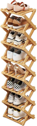 YYW Bamboo Shoe Rack for Entryway, Free Standing Shoe Racks Shelf Closet, Widen Foldable Vertical Shoe Storage Organizer for 