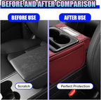 Leather Car Center Console Cover, Universal Automotive Armrest Booster Cushion, Vehicle Middle Console Organizer with 2 Cup Holders, Side Storage Bag, Tissue Box & Phone Slot(Burgundy)