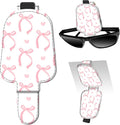 Leather Magnetic Sunglass Holder for Car Sun Visor, Cute Eyeglass Ticket Card Hanger Clip, Universal Auto Interior Accessories for SUV Pickup Truck White Pink Bow