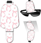 Leather Magnetic Sunglass Holder for Car Sun Visor, Cute Eyeglass Ticket Card Hanger Clip, Universal Auto Interior Accessories for SUV Pickup Truck White Pink Bow