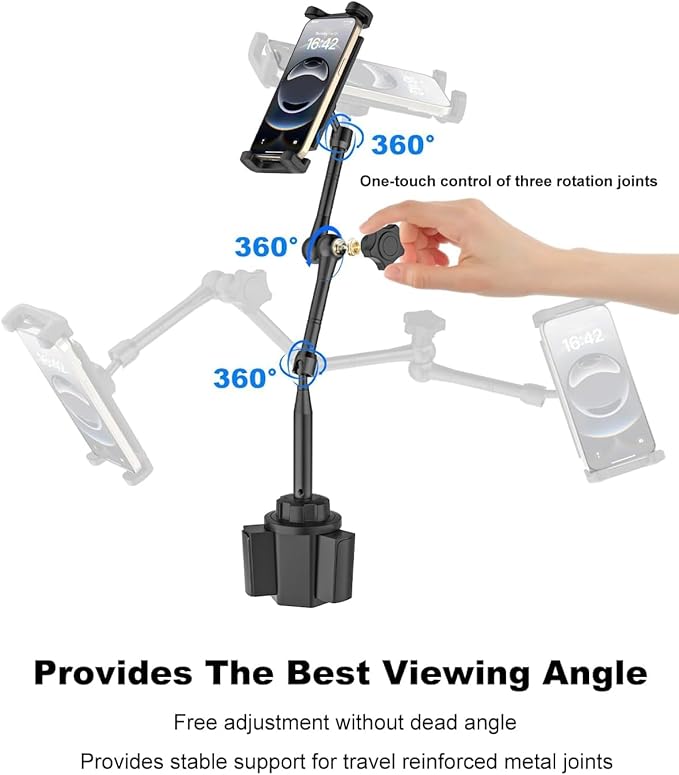 Heavy Duty Cup Holder Tablet Mount wiht Adjustment Metal Arm, iPad Cup Holder Mount for Suvs, Trucks, Compatible with iPad Pro Air Mini, iPhone, Galaxy Z Fold, 4-13" Devices