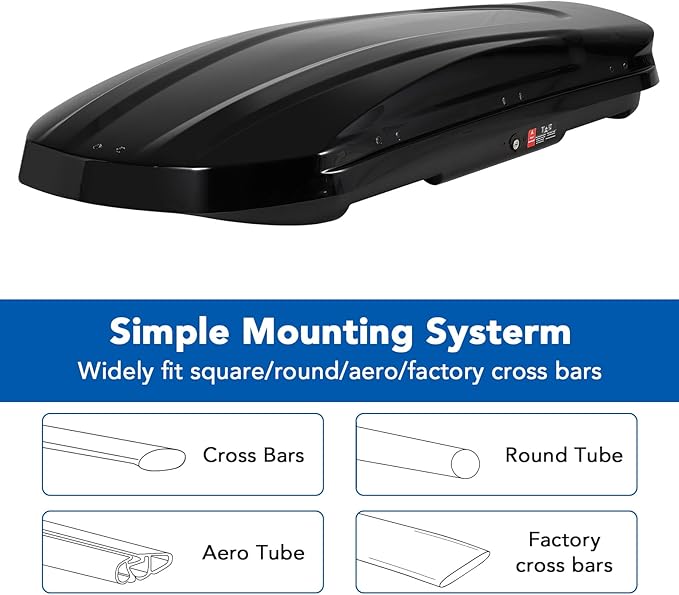 Garvee Heavy Duty Hard Shell Roof Top Cargo Carrier - 69(L) x33(W) x11(H) Waterproof Lockable Storage Box Capacity 165 Lbs 17 Cu Ft - Tool-Free Install- Fits SUV, Truck, Van