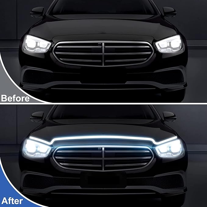 Flexible Car Hood Light Strip, 59 Inches Dynamic LED Daytime Running Light for Car, Truck, SUV, White Light, Easy to Install and Waterproof