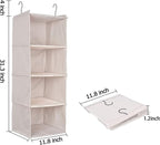 Hanging Closet Organizer and Storage, Foldable 4-Shelf Wardrobe Clothes Shelves Organizer, Imitation Linen Fabric, Beige Houn