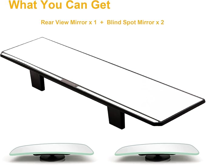 Kitbest Rear View Mirror - Interior Clip On Panoramic to Reduce Blind Spot - Universal Wide Angle for Cars, SUV, Trucks - Flat - Bonus 2 PCS Blind Spot Mirrors