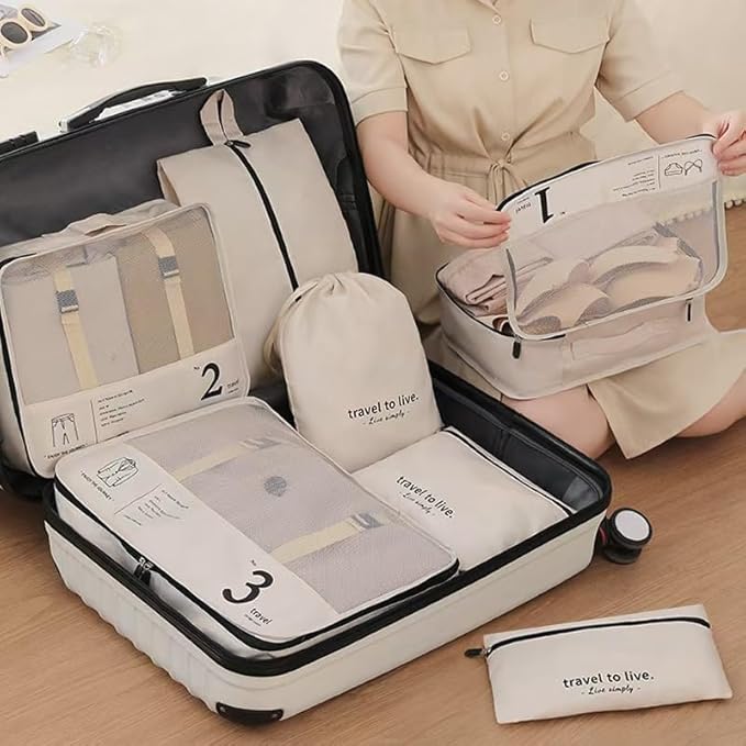 7 Piece Mesh Packing Cubes Set Travel Organizers Compresion Bags For Travel Accessories