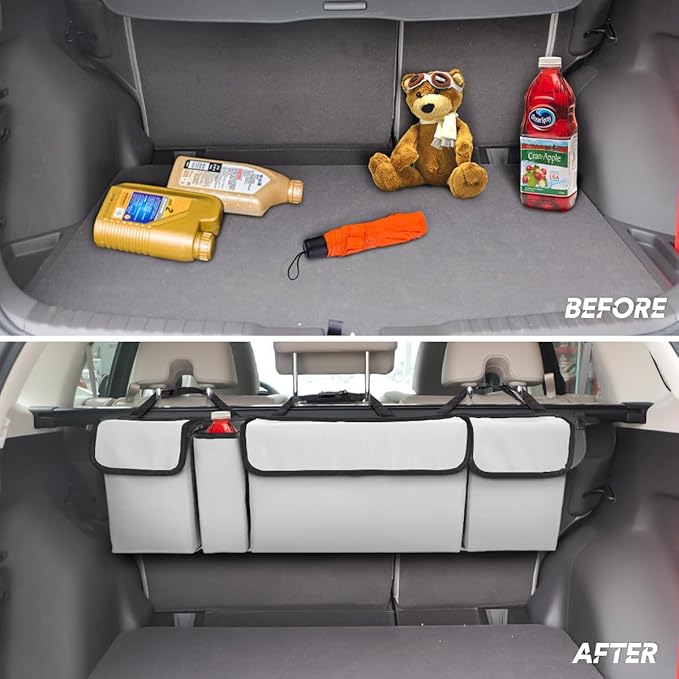 BELOMI Car Trunk Organizer, Auto Waterproof Sturdy Backseat Hanging Large Storage Collapsible Cargo Bag with Anti-Slip