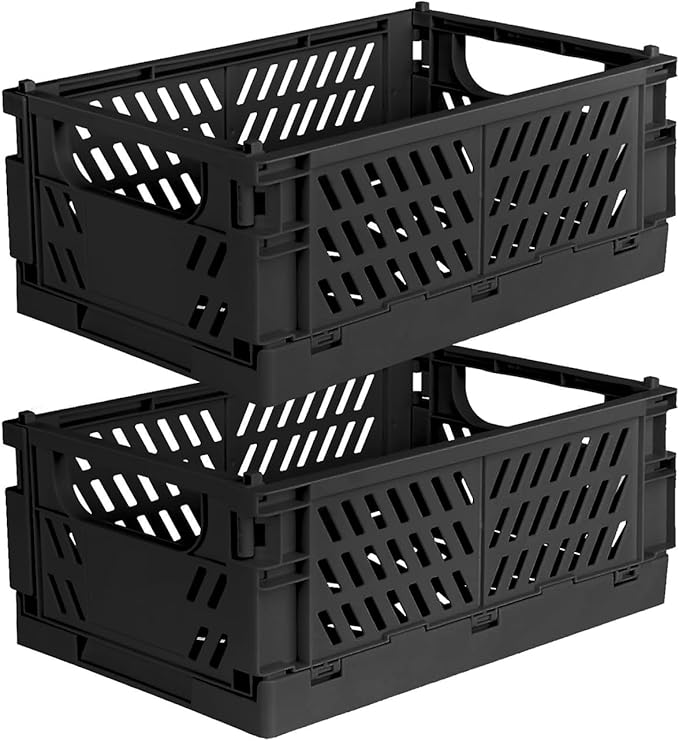 Tixill 2-Pack Mini Foldable Plastic Storage Box Mini Plastic Baskets for Organizing and Storage for Home Kitchen Bedroom Bath